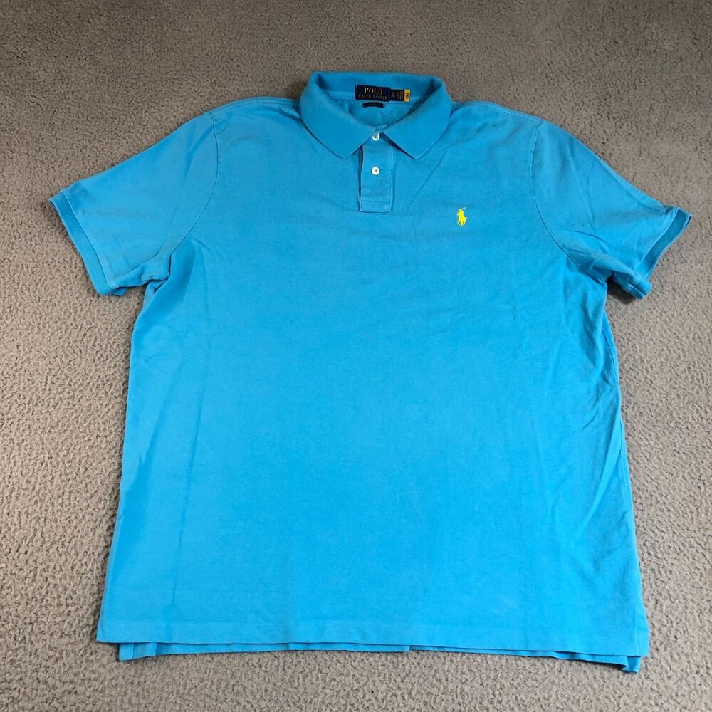 Polo Ralph Lauren Shirt Men XL Blue Golf Pony Logo Slit Sportswear Classic Fit